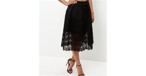 Black Lace Balloon Midi Skirt New Look