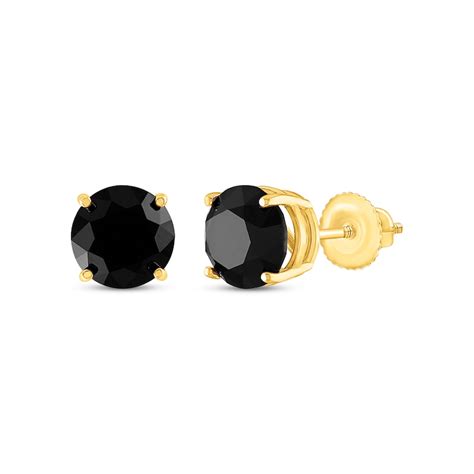 Round-Cut Black Diamond Solitaire Stud Earrings 4 ct tw 10K Yellow Gold ...