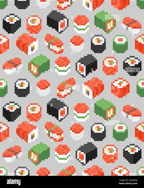 Sushi Rolls Pixel Art Pattern Seamless Bit Traditional Japanese Food