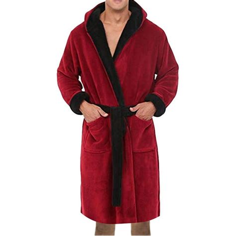 Wnegstg Mens Hooded Robe Plush Long Bath Robes Cozy Warm Bathrobe Fuzzy