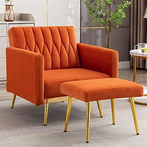 Geroboom Modern Velvet Single Sofa Chair With Ottoman Accent Living