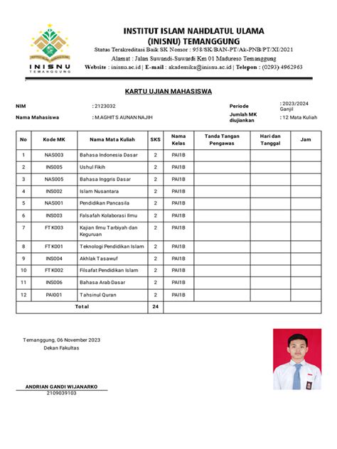 Contoh Kartu Ujian Pdf