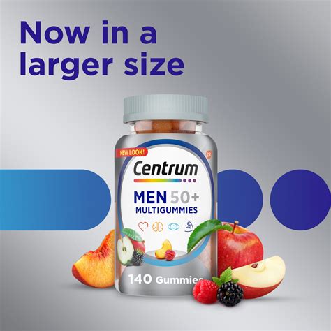 Centrum Multigummies Mens 50 Plus Gummy Vitamins Multivitamin Supplement Assorted Fruit Flavor