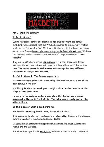 Macbeth Summaries Teaching Resources