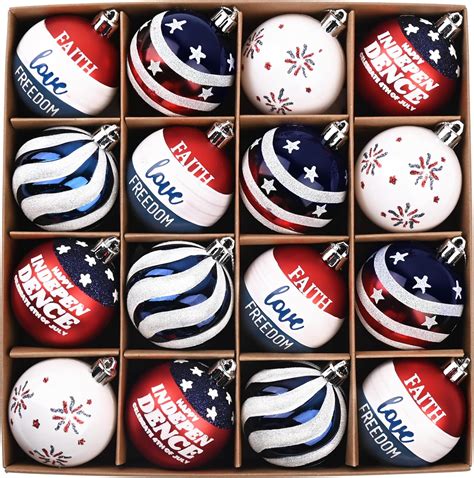 Amazon Valery Madelyn Patriotic Christmas Ball Ornaments Set 16ct