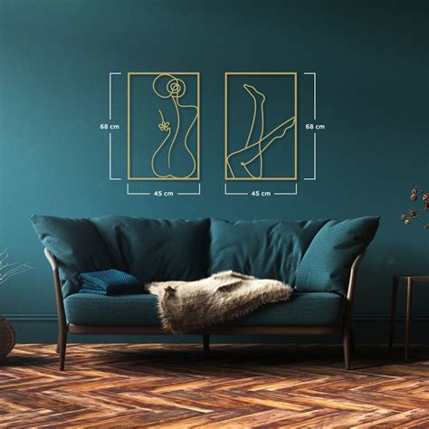 Female Body Metal Wall Art Set Of Gold Nude Woman Line Art Etsy