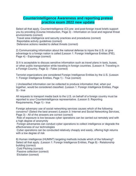 SOLUTION: Counterintelligence awareness and reporting pretest practice