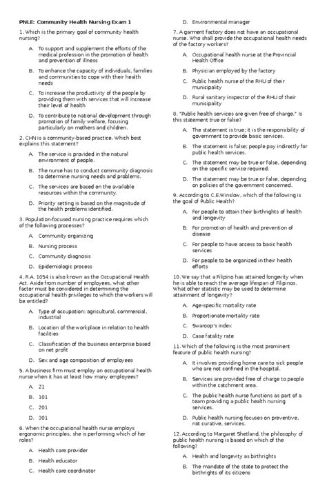 Rnpedia Chn Notes PNLE Community Health Nursing Exam 1 Which Is