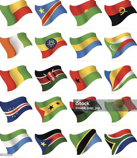 koleksi bendera terbang afrika ilustrasi stok  gambar