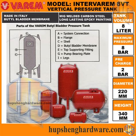 Varem Vt Vertical Butyl Bladder Pressure Tank L Max Pressure Bar