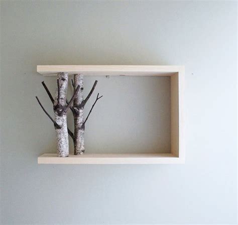 White Birch Forest Wall Art Shelf 18x12 Birch Branch Framed Birch Art Floating Shelves