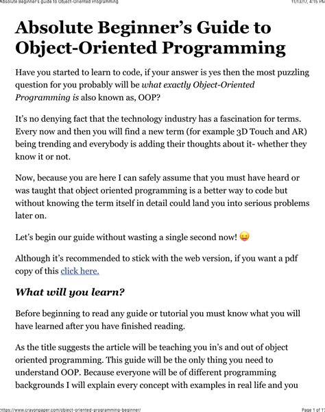 Absolute Beginner S Guide To Object Oriented Programming