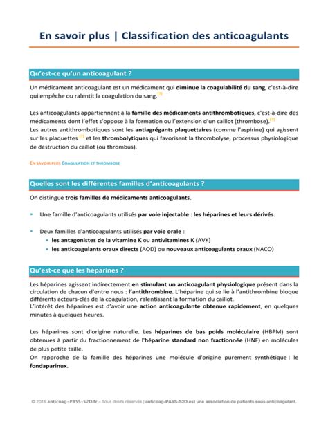 Classification Anticoagulants Anticoag Pass S D