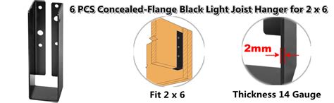 6 Pcs Concealed Flange Black Light Joist Hanger For 2 X 6