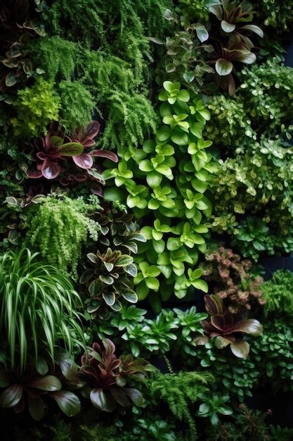 Premium AI Image Growing Plants In A Vertical Garden On A Wall