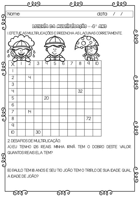 Atividades De Matemática 4º Ano Problemas