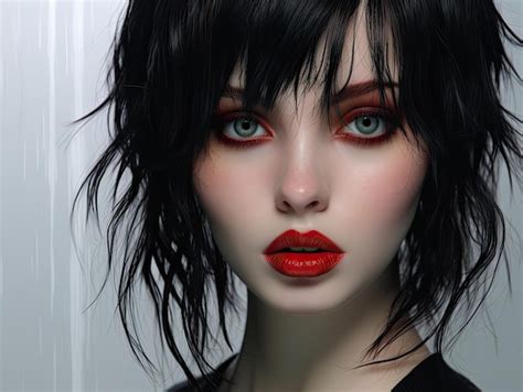 Premium AI Image | a woman with red lipstick and black hair