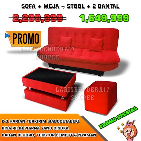 Jual Sofa Bed Minimalis Meja Puffstool Bonus 2 Bantal Bahan