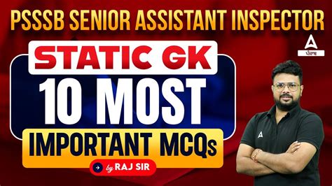 Psssb Senior Assistant Inspector Static Gk Most Important Mcq