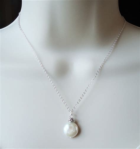 Keshi Coin Freshwater Pearls Pendant Necklacesterling Silver Etsy