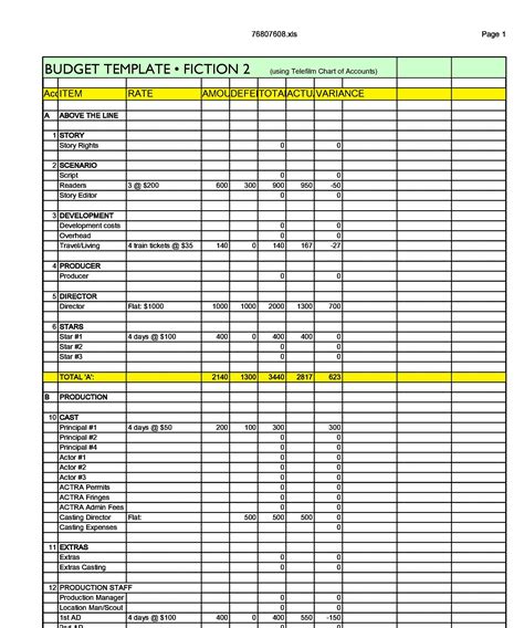 Printable TV Show Budget Template