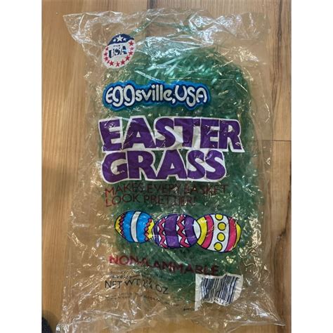 Eggsville Usa Green Plastic Easter Grass 2 Oz