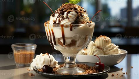 Ai Generated Homemade Ice Cream Sundae A Refreshing Summer Dessert Indulgence Generated By Ai