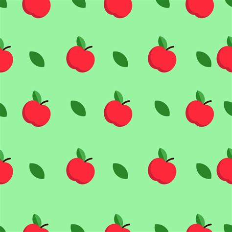 Red Apple Fruits Seamless Pattern With Green Background Vector