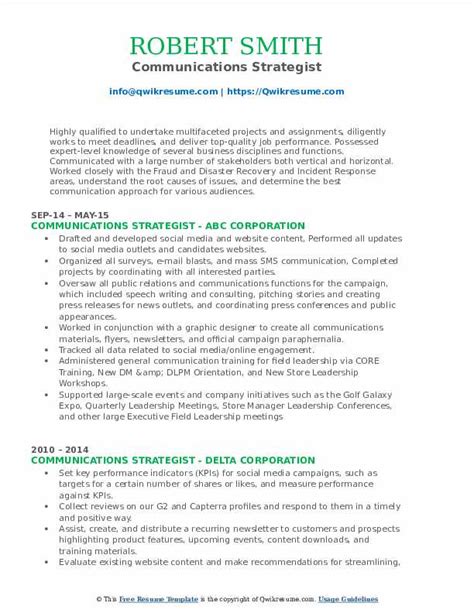 Communications Strategist Resume Samples Qwikresume