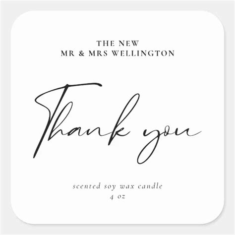 Modern Script Thank You Wedding Favor Candle Square Sticker Zazzle