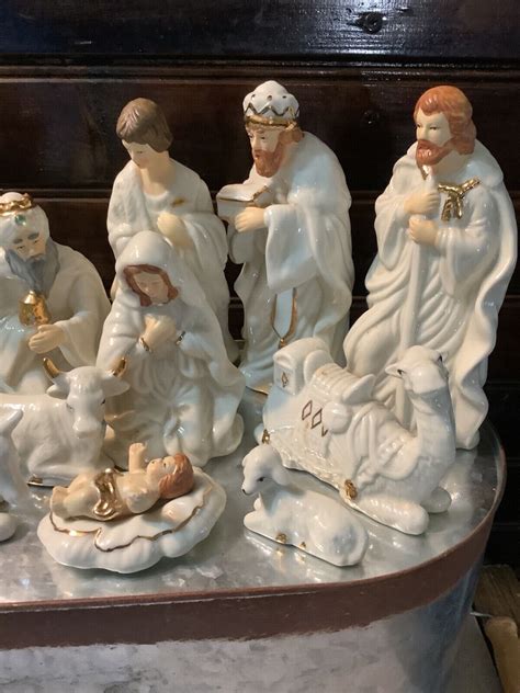 Vintage Rare Nativity Set Porcelain Trimmed with Gold | #4652244903