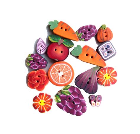 Vegetable Buttons Polymer Clay Fruit Veggie Buttons Set Of Etsy