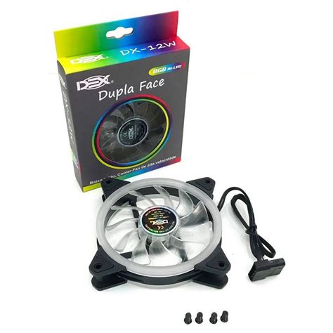 COOLER FAN DUPLA FACE DEX LED RGB 12V 120MM 12CM DX 12W RAINBOW