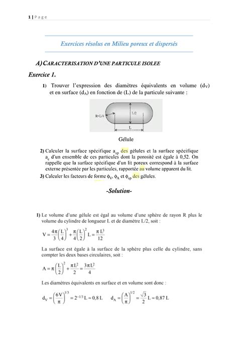 Solution Exercices R Solus En Milieu Poreux Et Dispers S Studypool