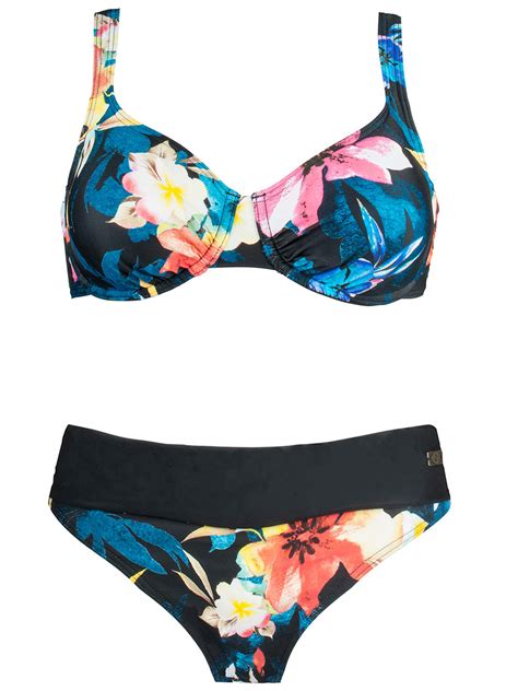 Naturana Naturana BLACK Floral Print Underwired Bikini Set Size