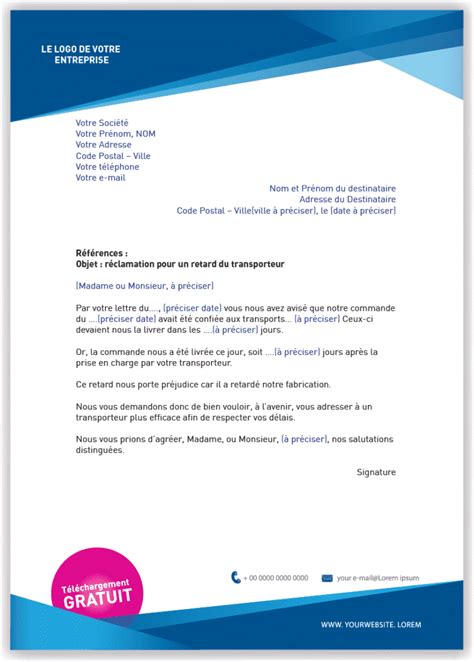 Lettre Type De R Clamation Pour Un Retard D Au Transporteur