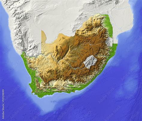 South Africa. Shaded relief map, colored for elevation Stock Illustration | Adobe Stock