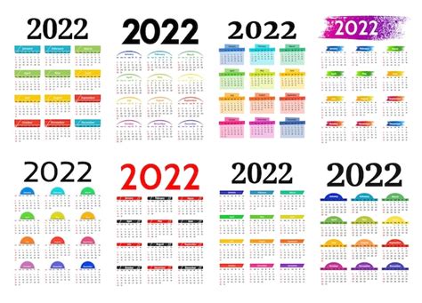 Gran Conjunto De Calendarios Para 2022 Aislado En Un Fondo Blanco De