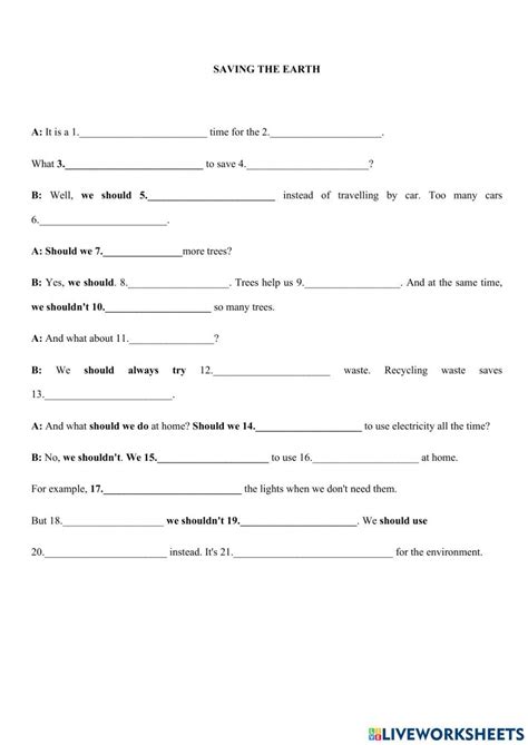 Saving The Earth Exercise Live Worksheets