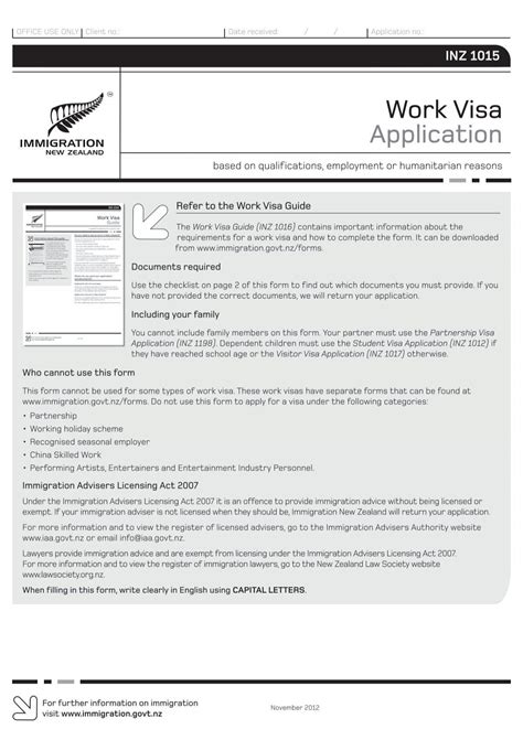 Work Visa Application INZ 1015 New Zealand Immigration Service