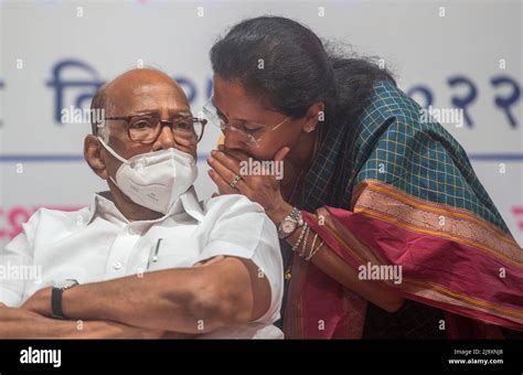 Mumbai India May 25 Mp Supriya Sule Interacts Ncp Chief Sharad