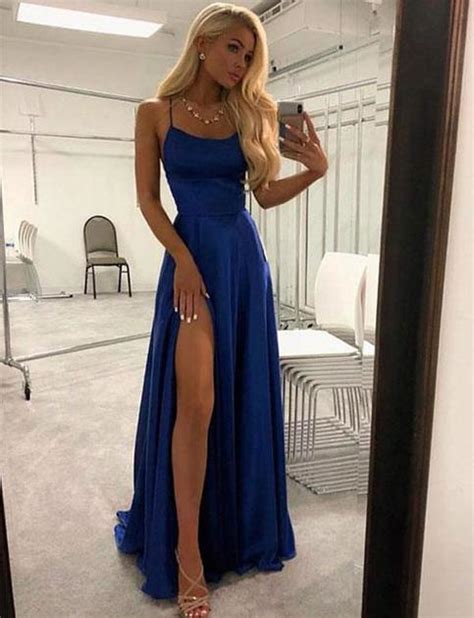 Simple Navy Blue Long Prom Dresses Split Front Evening Party Dresses On Storenvy