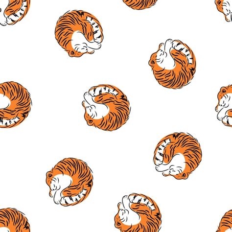 Premium Vector Sleeping Tigers Seamless Pattern Hand Drawn Abstract