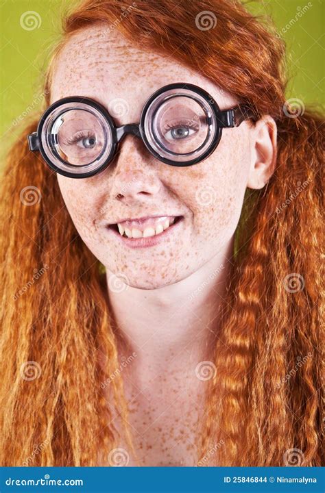 Freckled Nerdy Beauty Stock Photo Image Of Face Geek 25846844