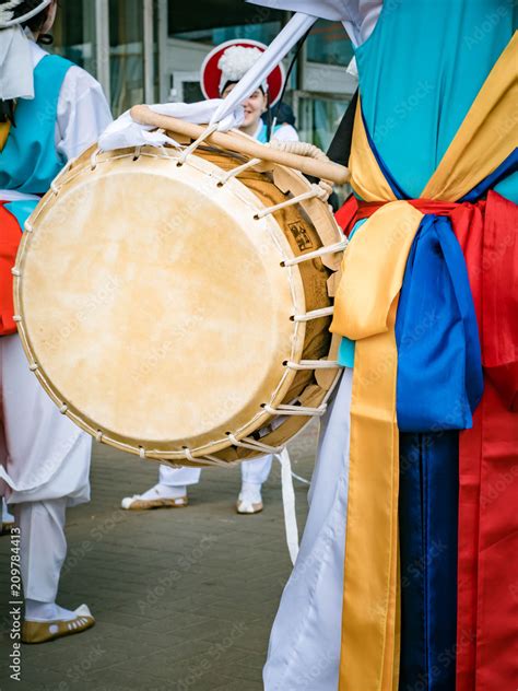 Blured Picture Of Musicians Play On A Korean Traditional Percussion