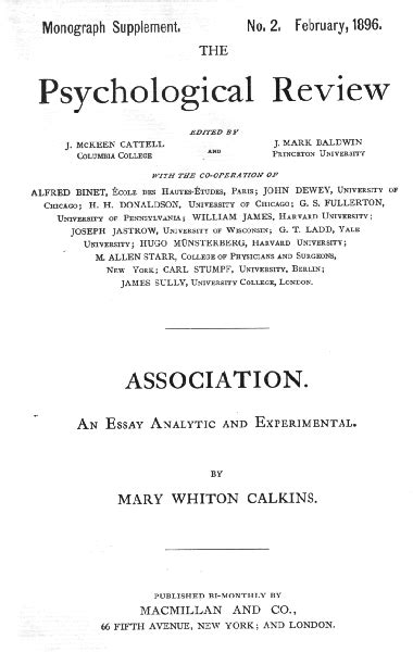 Classics In The History Of Psychology Calkins 1896 Index