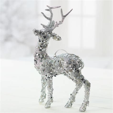 Silver Glittered Sequin Reindeer Figurine Table Decor Christmas And