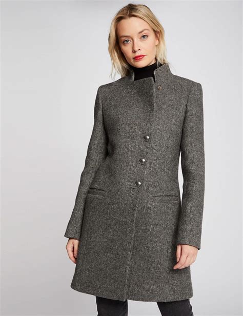 Manteau Droit Boutonn Col Montant Gris Anthracite Morgan Manteau