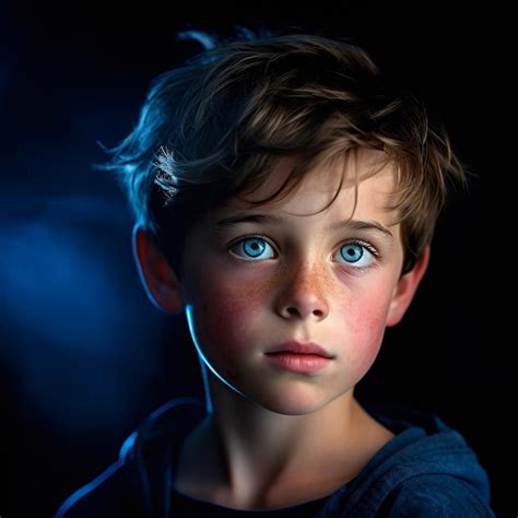 Premium Ai Image Closeup Photo Of A Beautiful Boy In Blue With Lights