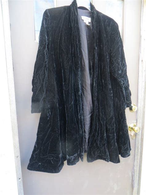 Vtg 80s JAY Jacobs Black Velvet Full Length Opera Swing Coat Size Large